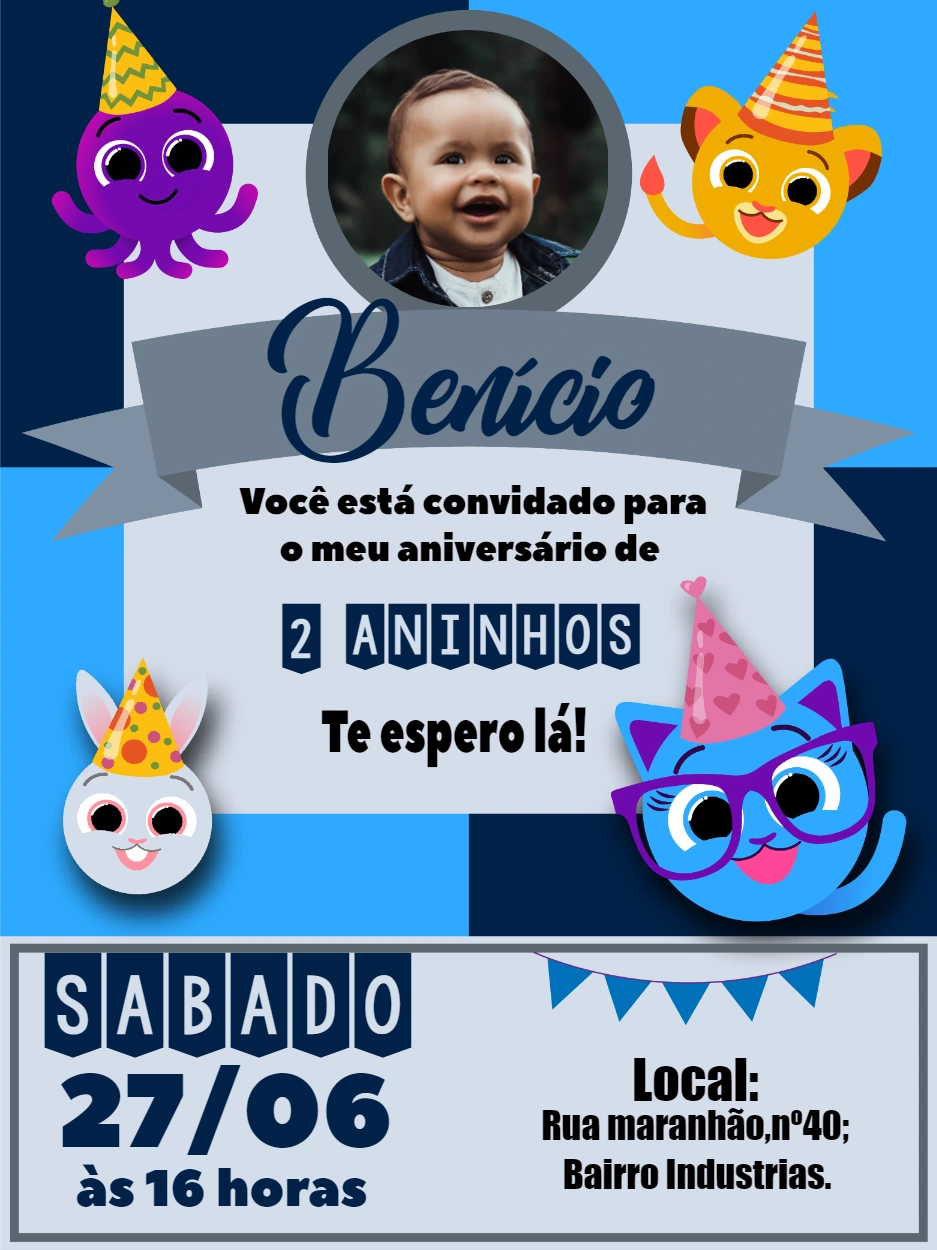 Convite de Aniversário Bolofofos com Foto para Editar Online