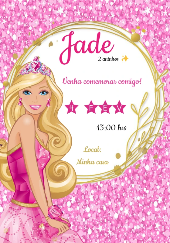 Convite de Aniversário Barbie Princesa para Editar Online