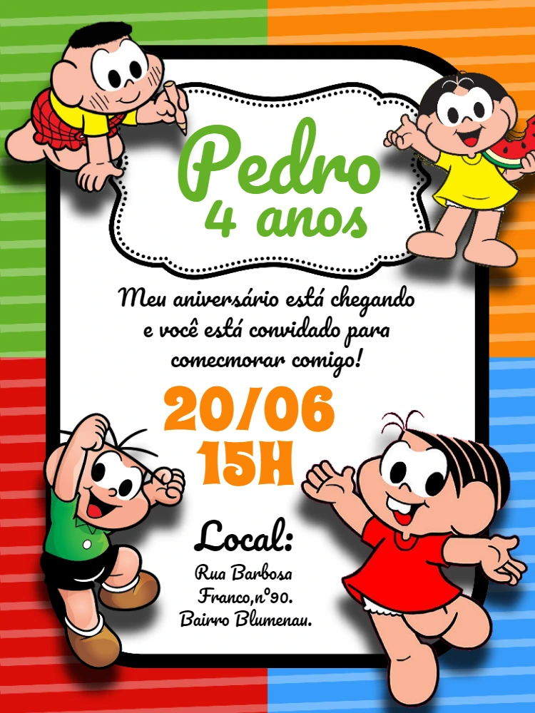 Convite de Aniversário Turma da Mônica para Editar Online