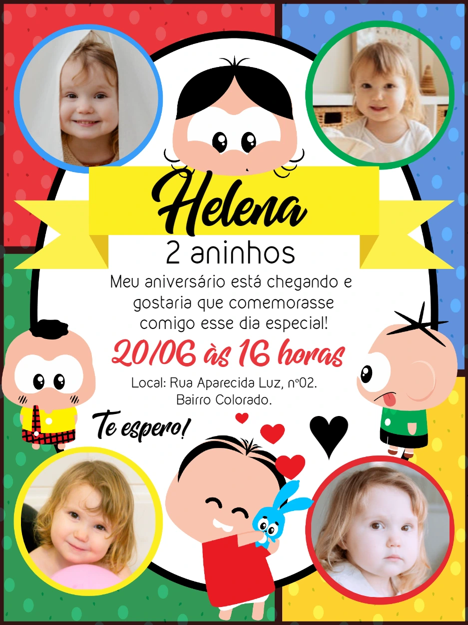 Convite Aniversário Turma da Mônica Toy com Fotos para Editar