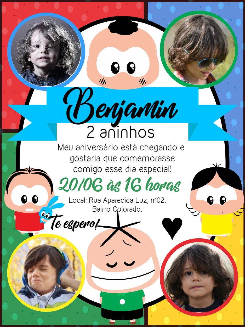 Convite Aniversário Turma da Mônica Toy com Fotos para Editar