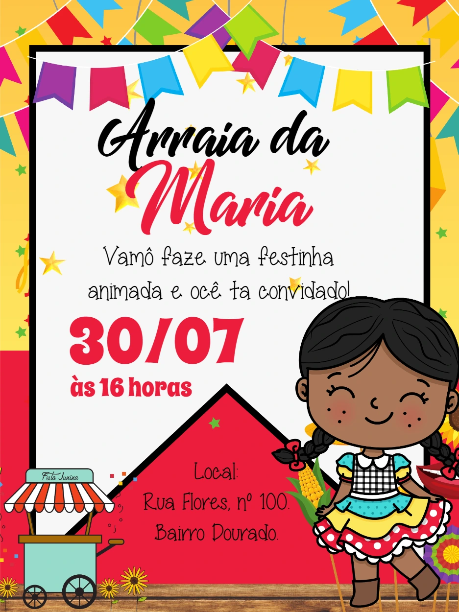 Convite Arraiá de Aniversário Menina para Editar Online