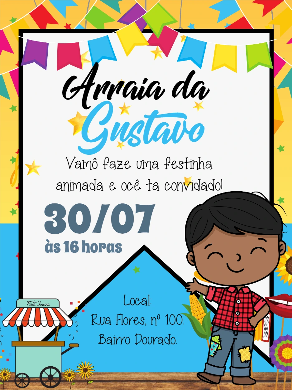 Convite Aniversário Arraiá Menino para Editar Online