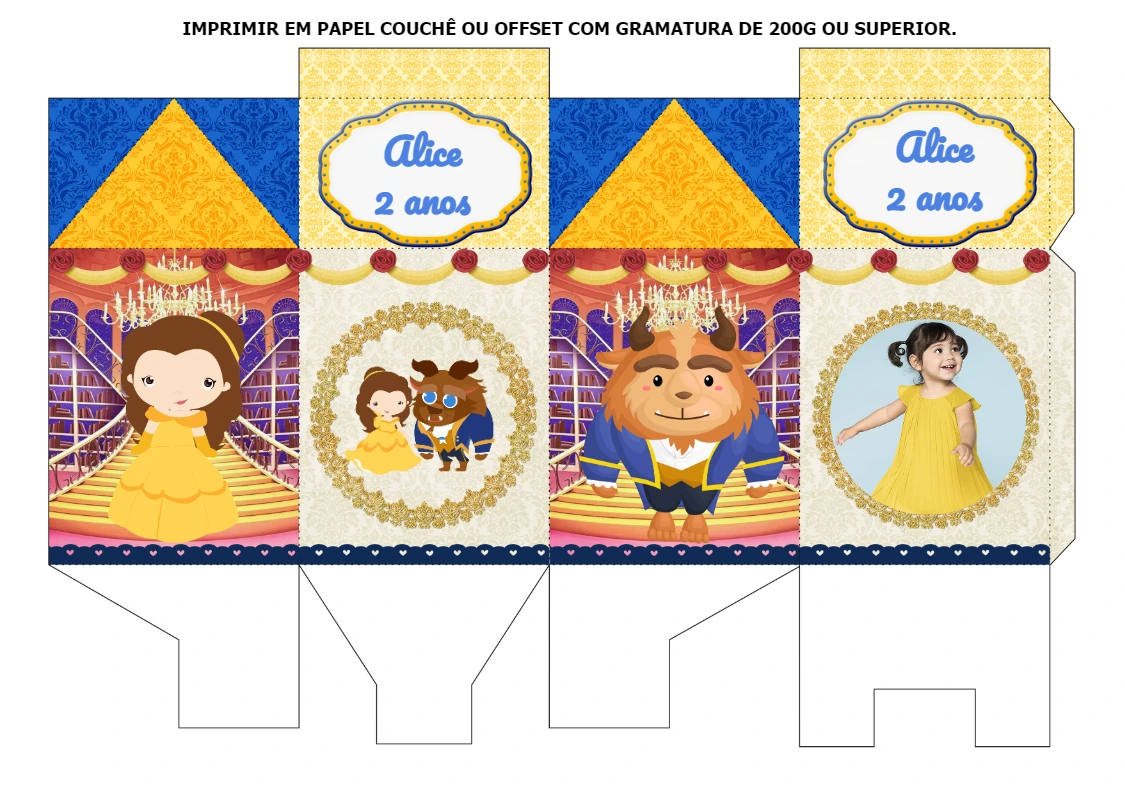 Caixa Milk Aniversário A Bela e a Fera com Foto para Editar