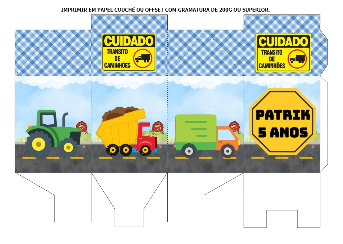 Caixa Milk Aniversário Caminhões para Editar e Imprimir