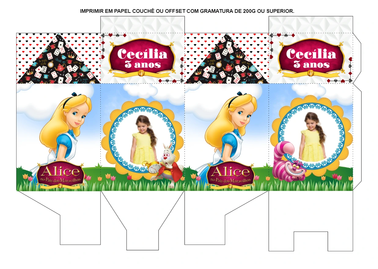 Caixa Milk Alice no País das Maravilhas com Foto para Editar