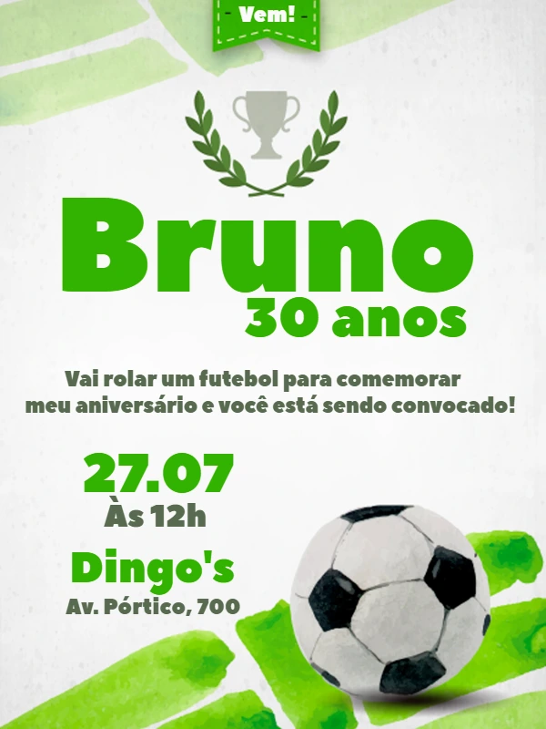 Convite de Aniversário Tema Futebol para Editar Online