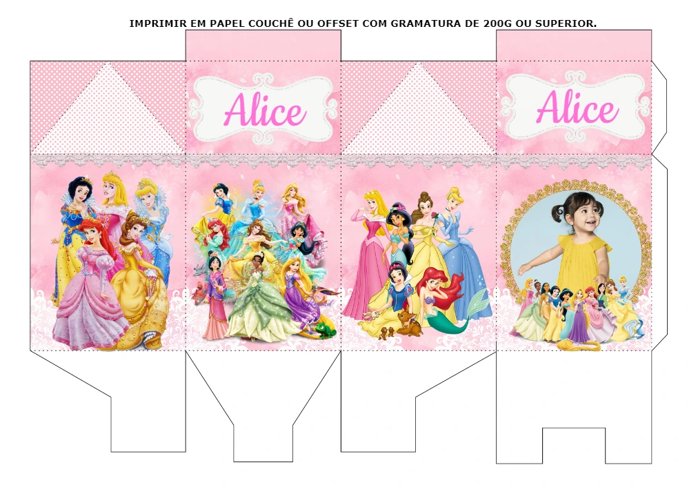 Caixa Milk Princesas Disney com Foto para Editar Online