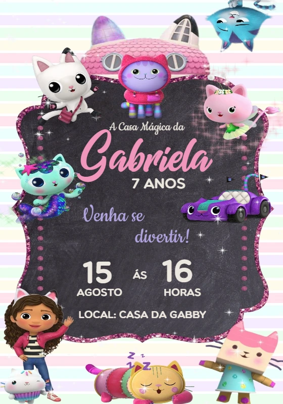 Convite de Aniversário A Casa Mágica da Gabby para Editar