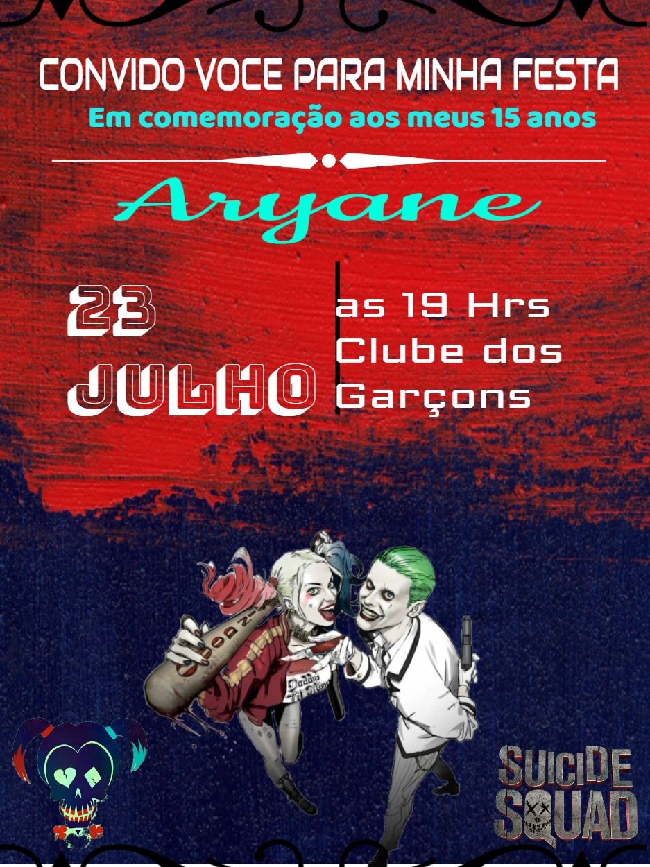 Convite de Aniversário 15 anos Arlequina para Editar Online