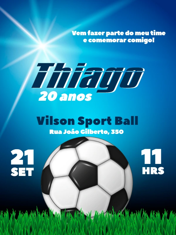 Convite de Aniversário Futebol Editável Online para Imprimir