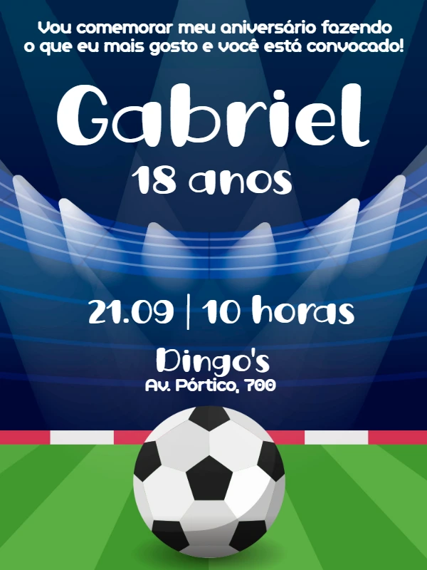 Convite de Aniversário Futebol com Bola e Estádio para Editar