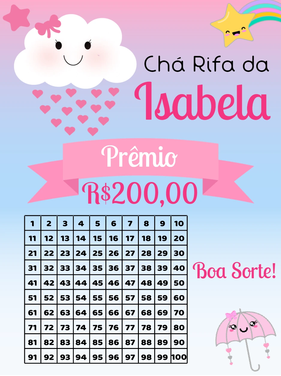 Chá Rifa Chuva de Amor Editável Online para Imprimir