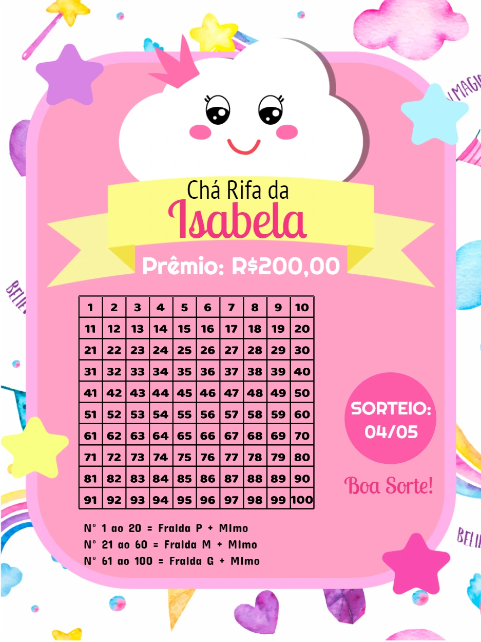 Cartela de Chá Rifa Chuva de Amor para Editar Online