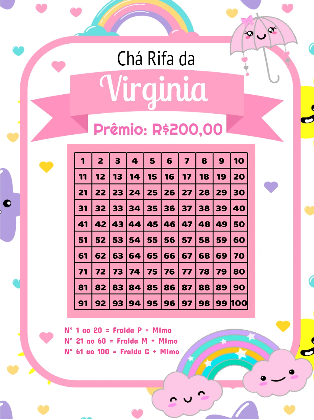 Chá Rifa Chuva de Amor com Arco-íris para Editar Online