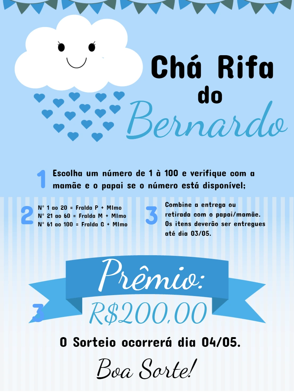 Convite Chá Rifa Chuva de Amor para Editar Online