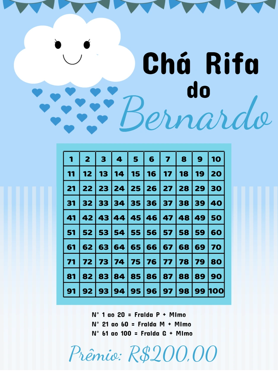 Chá Rifa Chuva de Amor com Nuvem Fofa para Editar Online