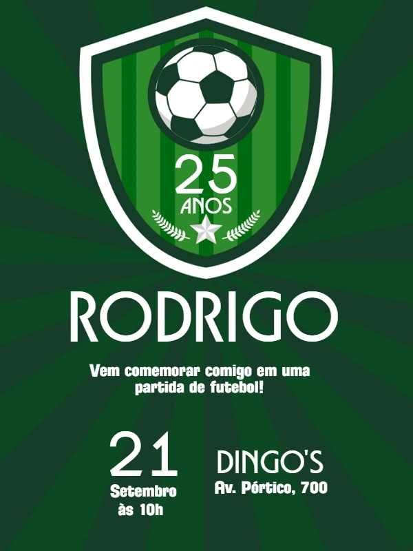Convite de Aniversário Futebol com Escudo para Editar Online