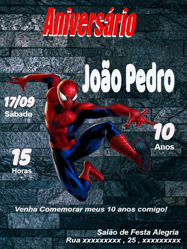 Convite de Aniversário Homem Aranha para Editar Online