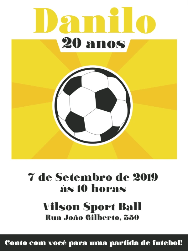 Convite de Aniversário Tema Futebol para Editar Online