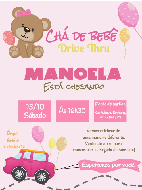 Convite Chá de Bebê Charreata Ursinha para Editar Online