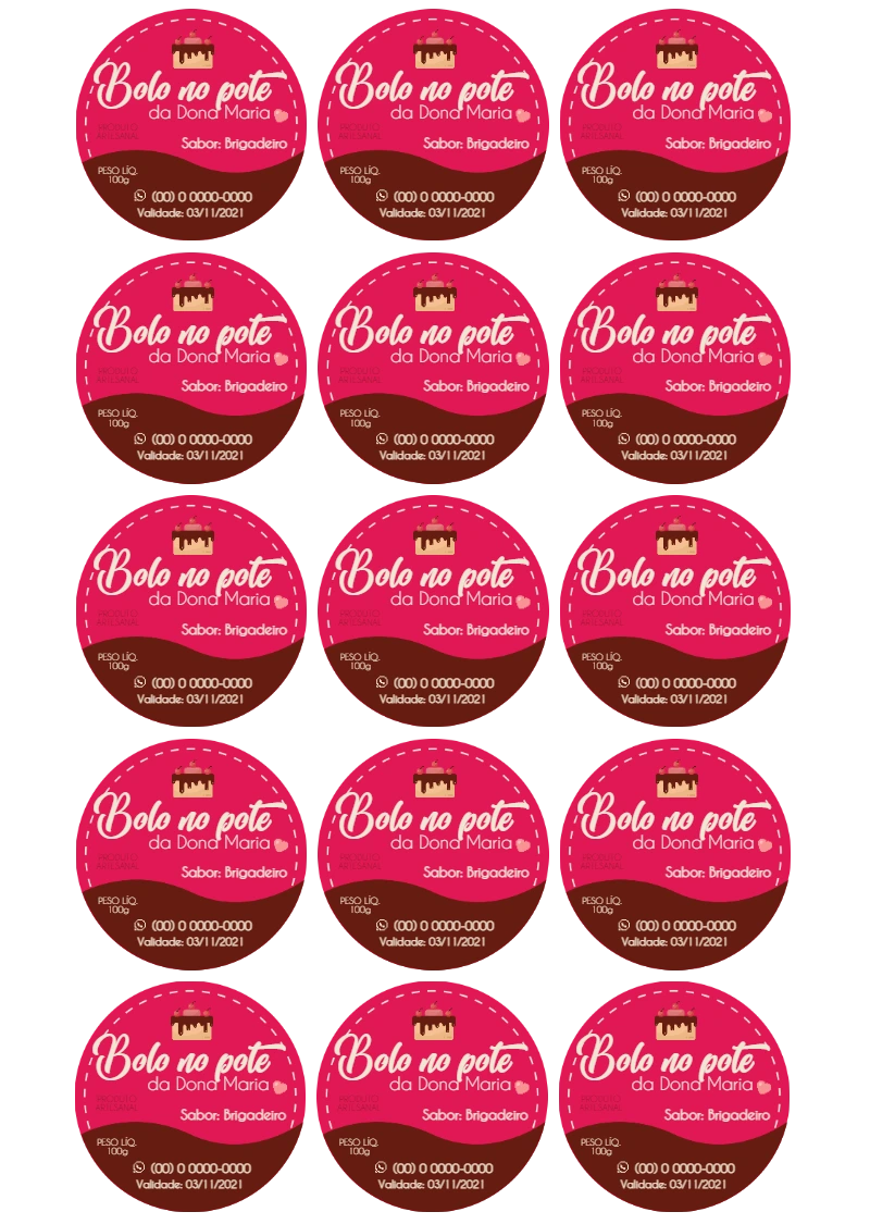 Adesivo para Bolo no Pote: Rótulo Editável para Confeitaria