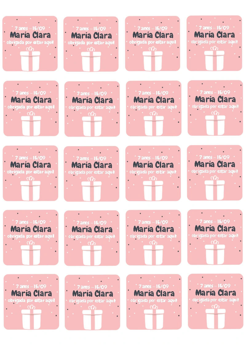 Tag de Agradecimento Aniversário Rosa com Presente para Editar
