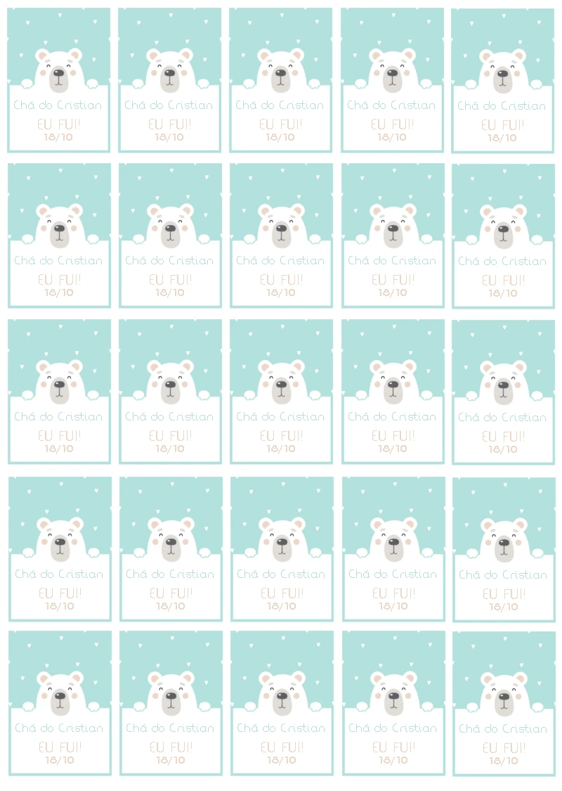 Tag Chá de Bebê Urso Polar Editável para Imprimir