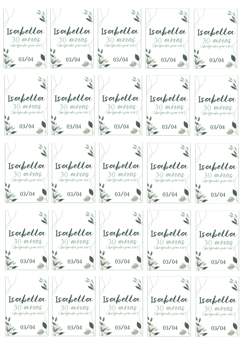 Tag de Aniversário Floral com Folhas Verdes para Editar Online