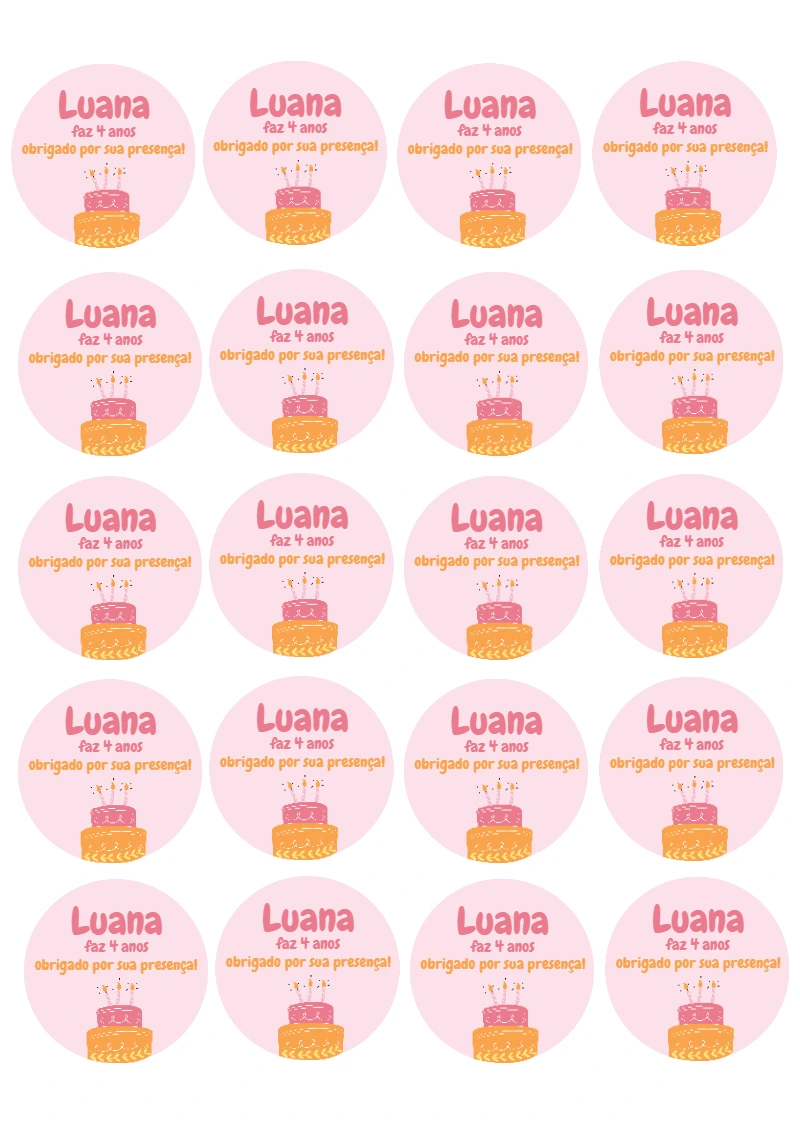 Tag de Aniversário com Bolo para Editar e Imprimir