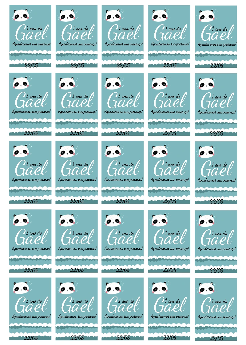 Tag de Aniversário Urso Panda Fofo para Editar Online