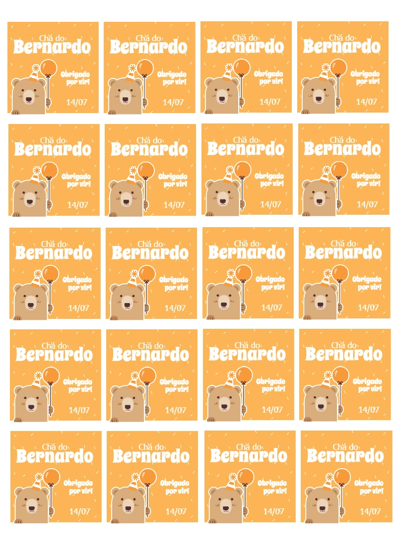Tag Chá de Bebê Ursinho Fofo para Editar e Imprimir Online