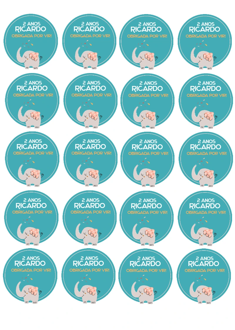 Tag de Aniversário Elefante para Editar e Imprimir Online