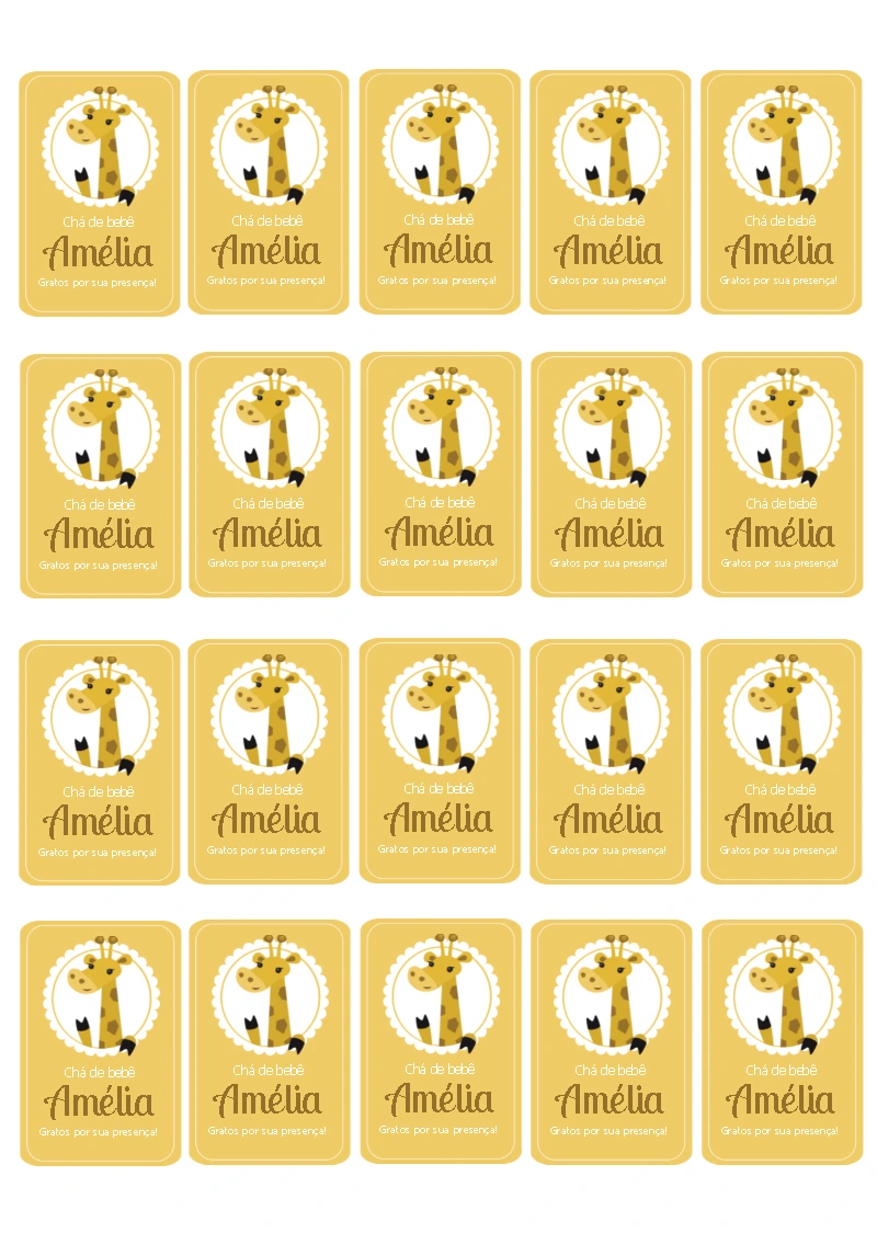 Tag Agradecimento Chá de Bebê Girafa Editável Online
