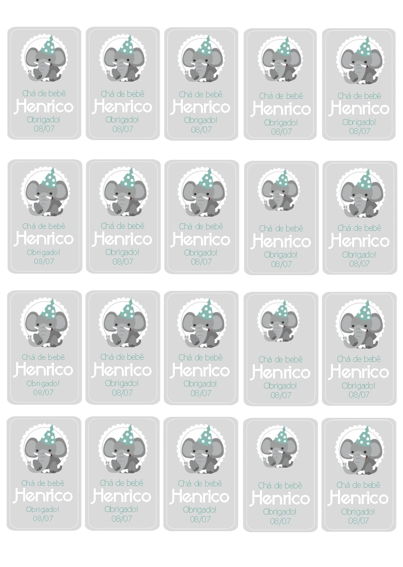 Tag Chá de Bebê Elefantinho Fofo para Editar Online
