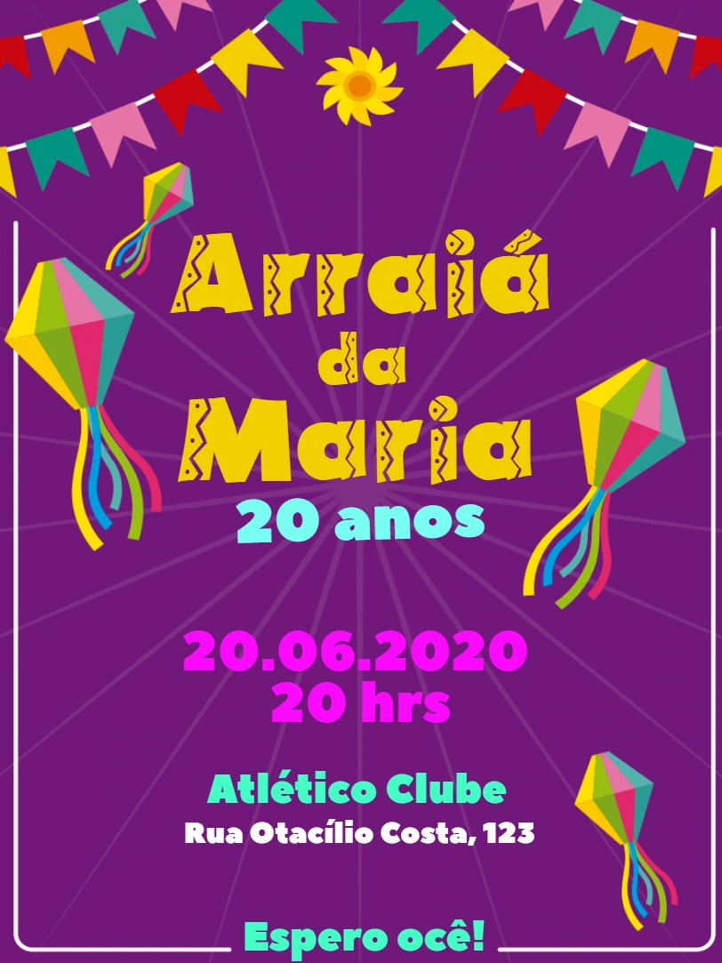 Convite de Aniversário Festa Junina com Pipas para Editar Online