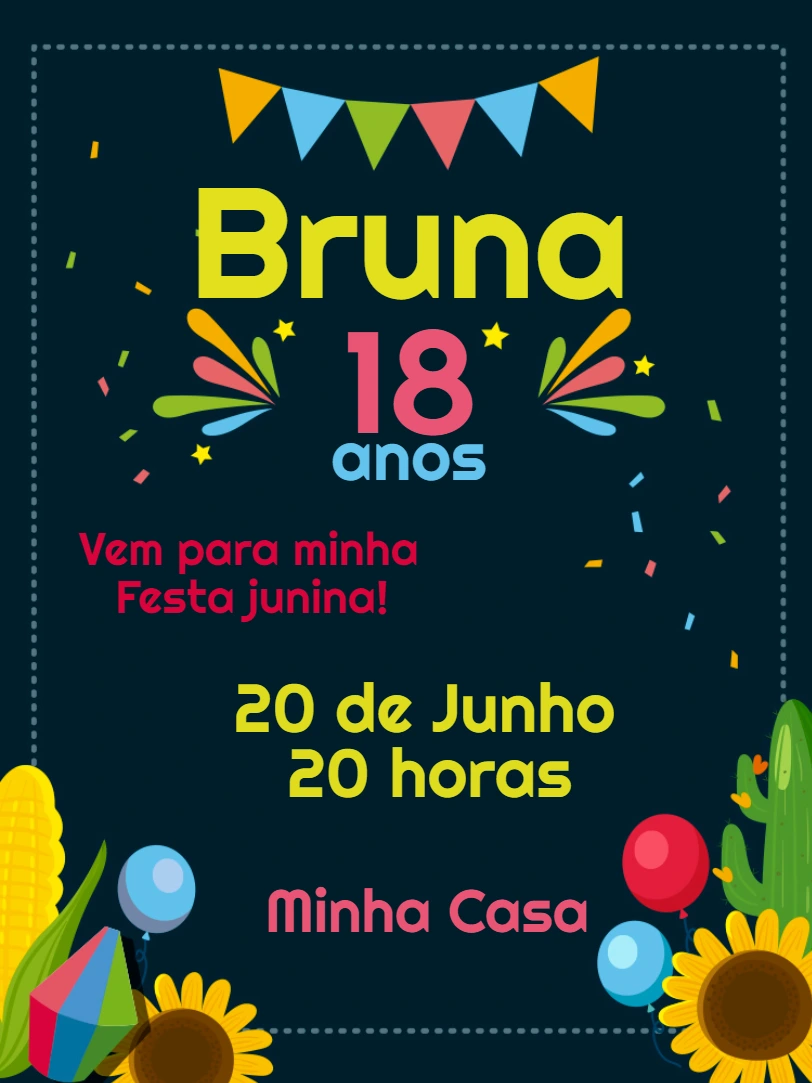 Convite de Aniversário Festa Junina com Bandeirinhas para Editar