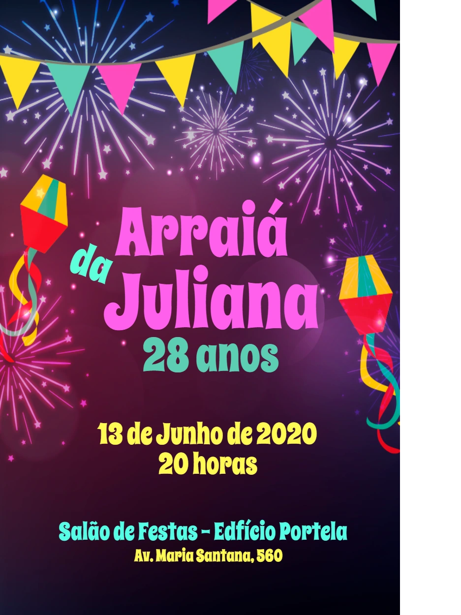 Convite de Aniversário Festa Junina com Fogos para Editar