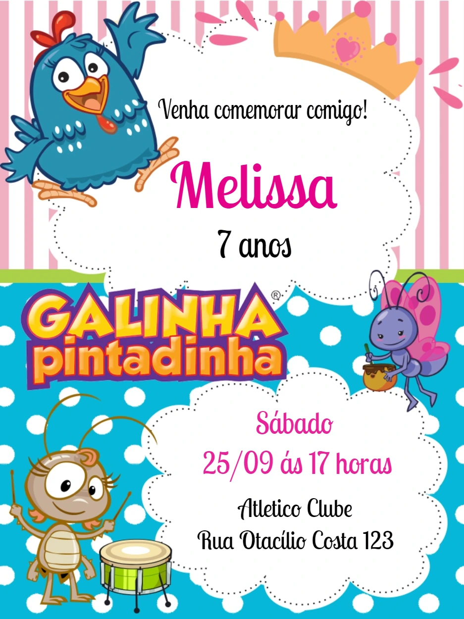 Convite de Aniversário Galinha Pintadinha para Editar Online