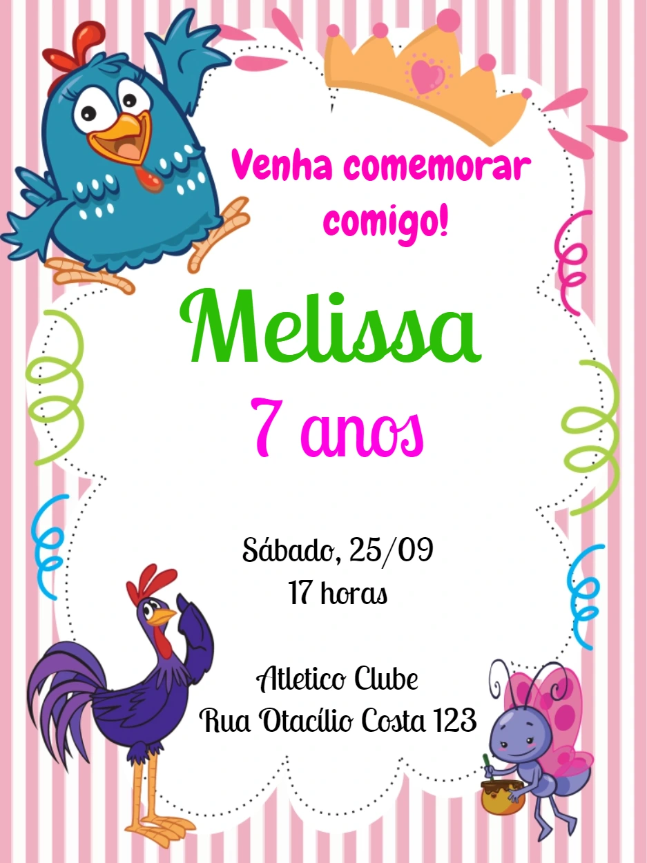 Convite de Aniversário Galinha Pintadinha Rosa para Editar