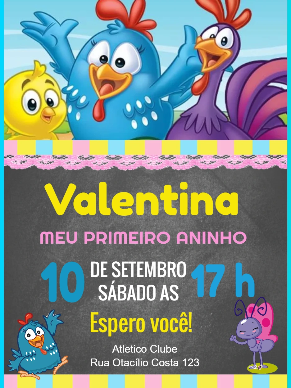 Convite Aniversário Galinha Pintadinha para Editar Online