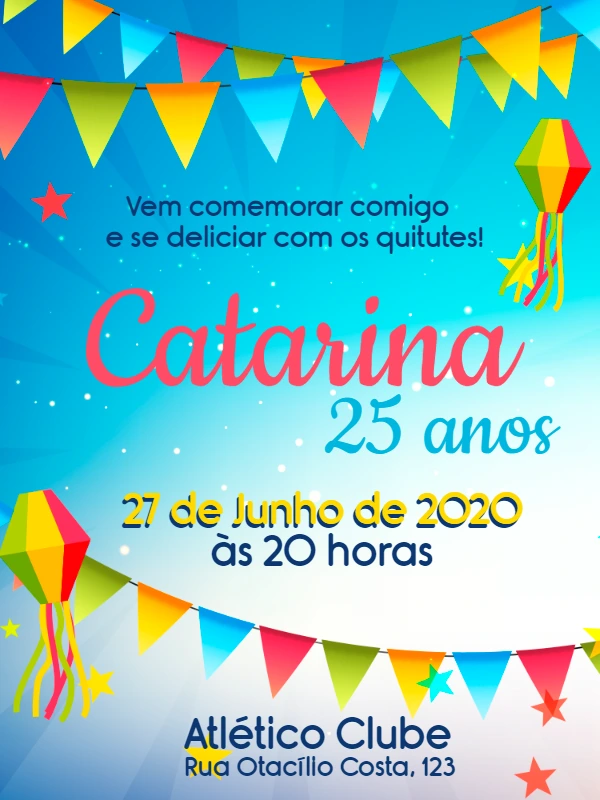 Convite Aniversário Festa Junina com Bandeirinhas para Editar