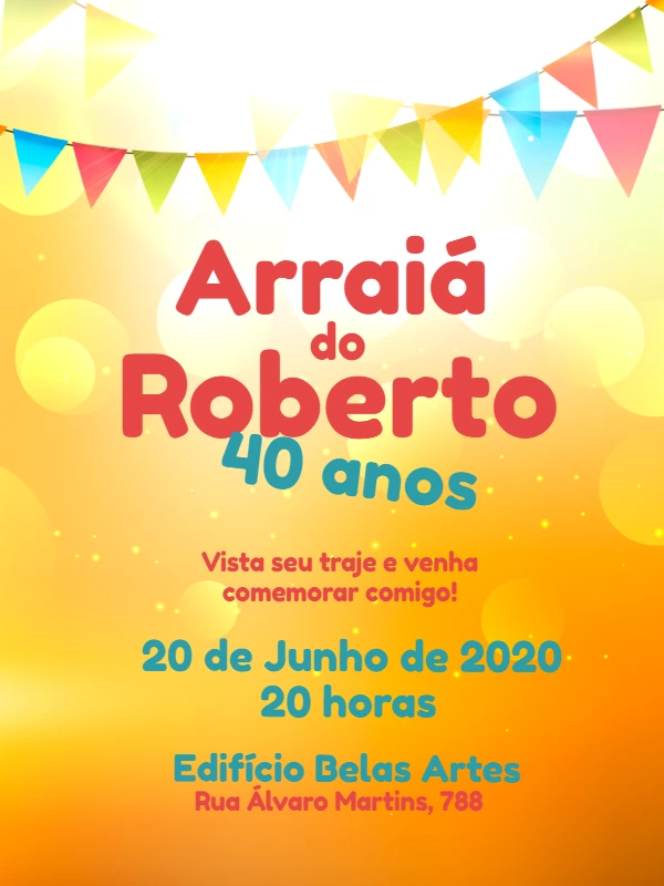 Convite Arraiá de Aniversário com Bandeirinhas para Editar