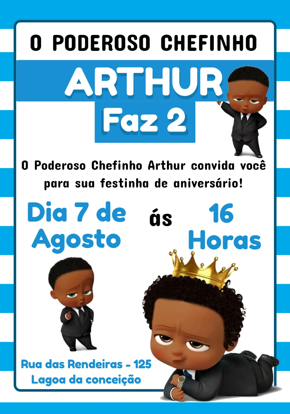 Convite Aniversário Poderoso Chefinho Negro para Editar
