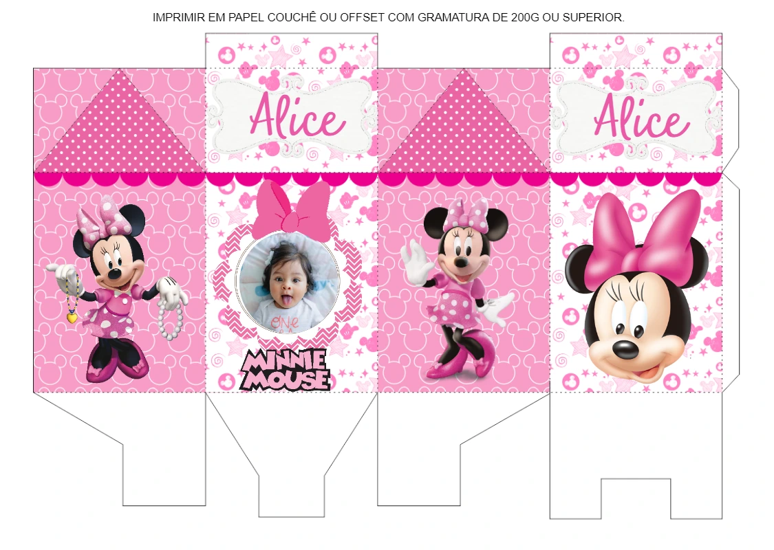 Festa Minnie Mouse: Caixa Milk com Foto para Editar Online