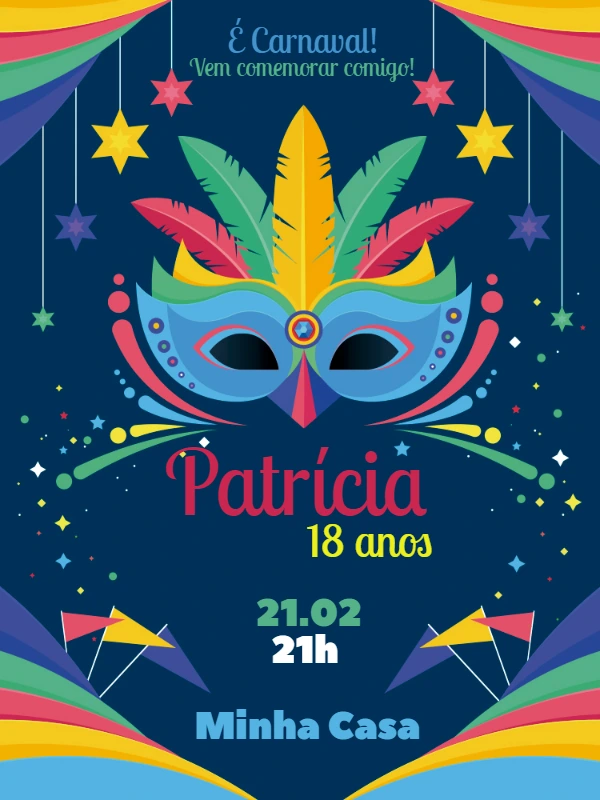 Convite Aniversário Carnaval com Máscara para Editar Online