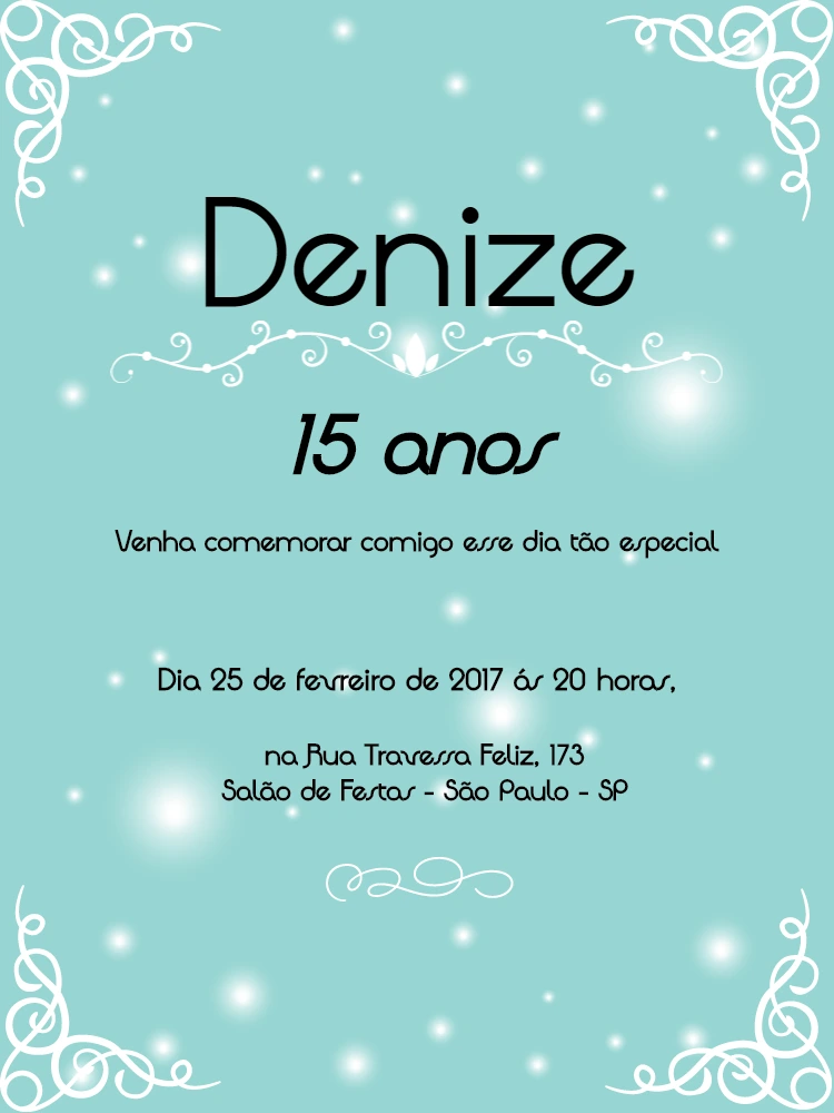 Convite 15 Anos Tiffany com Brilho para Editar Online