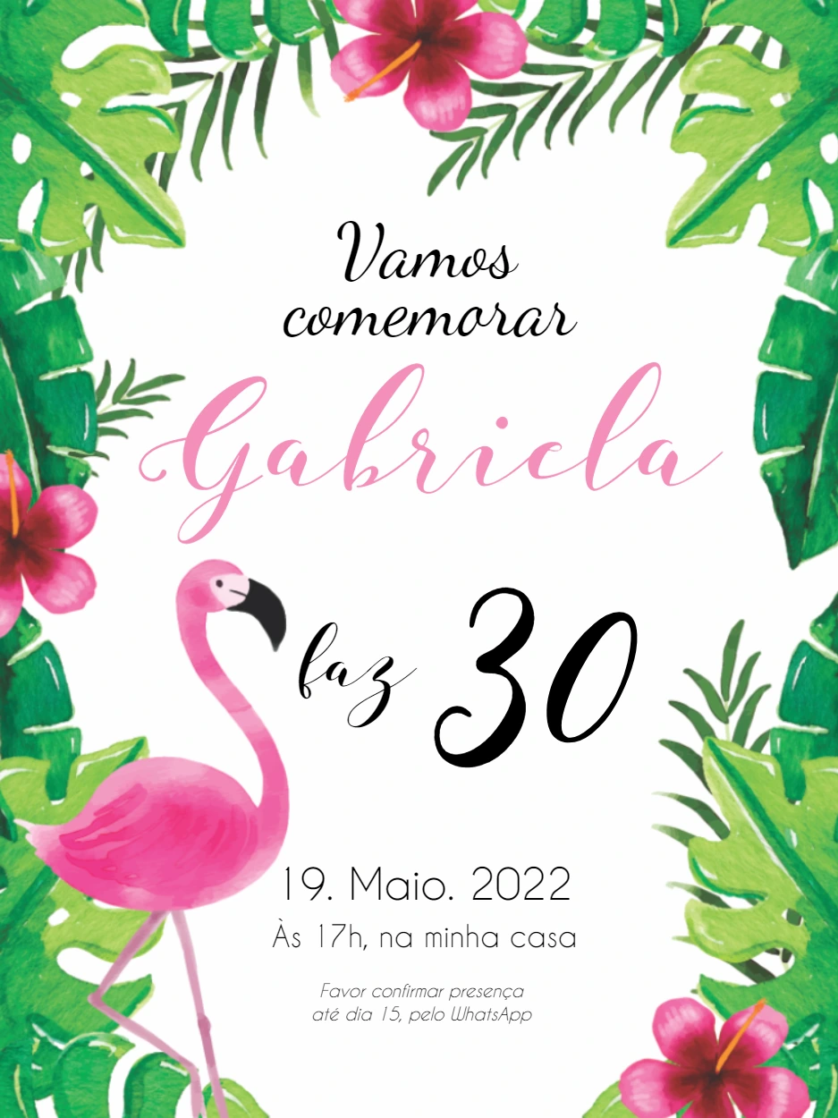 Convite de Aniversário Flamingo Tropical para Editar Online