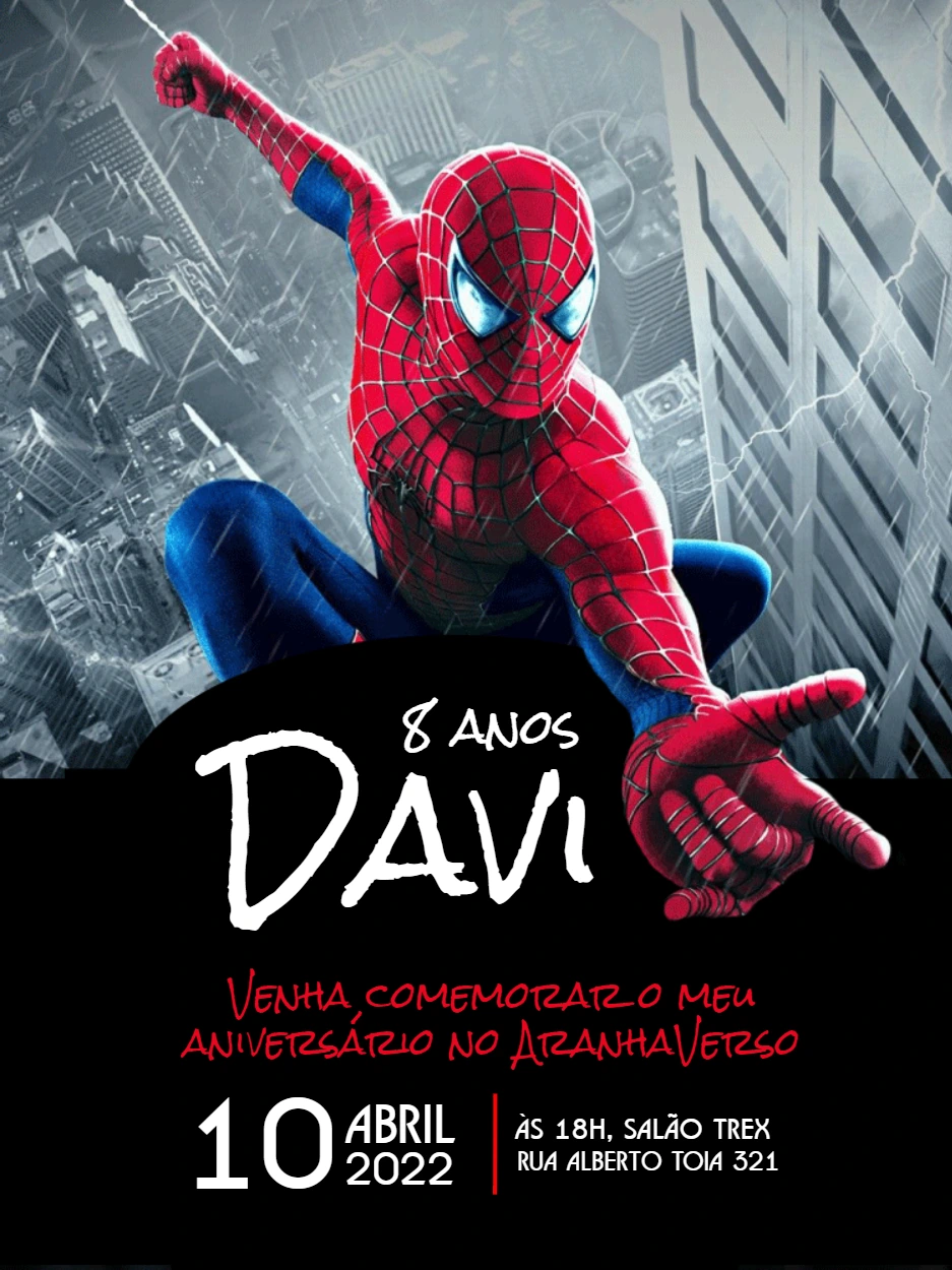 Convite de Aniversário Homem Aranha para Editar Online