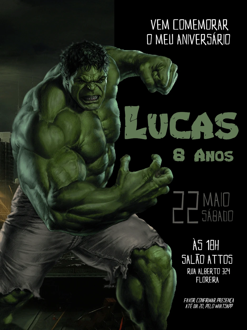 Convite de Aniversário Incrível Hulk para Editar Online